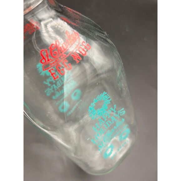 VTG St. Charles Diary Co. Glass Eggnog Bottle Missouri Christmas Blue Red - Picture 2 of 5